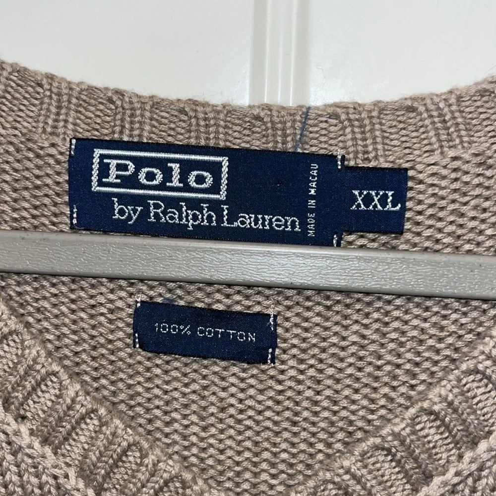 Tan taupe Polo Ralph Lauren cotton sweater v neck vest XXL preppy classic